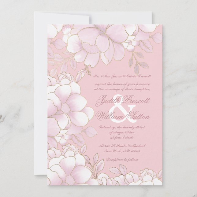 Invitation Luxury pastel pink gold elegant floral wedding (Devant)