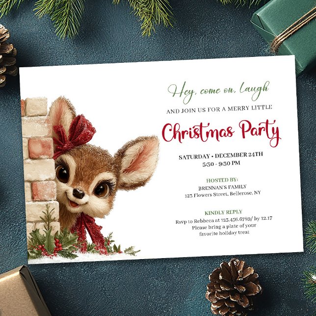 Invitation Luxury Peeking Reindeer Cute Cartoon Watercolor  (Luxury Peeking Reindeer Cute Cartoon Watercolor Invitation

)