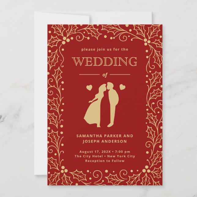 Invitation Luxury Red & Antique-Gold Wedding (Devant)