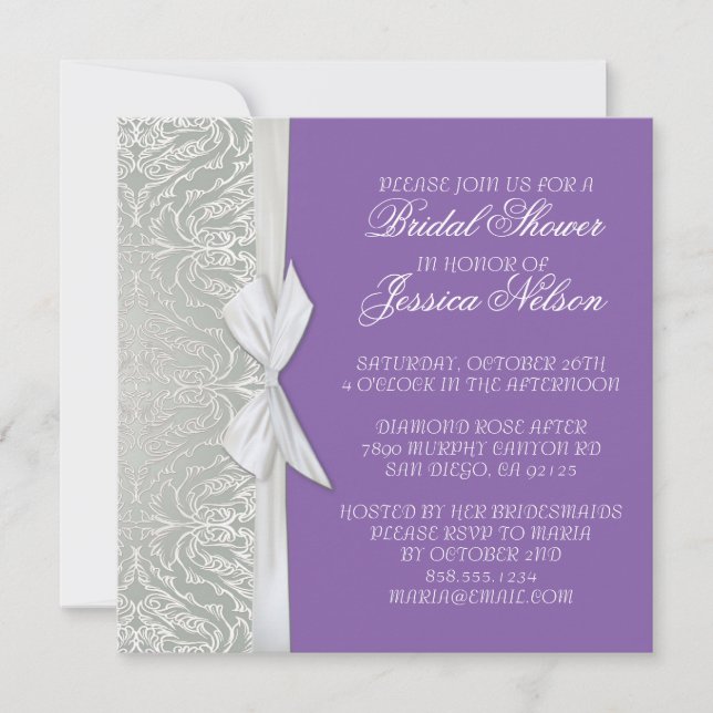 Invitation Luxury Ribbon Silver/Purple Damask Douc (Devant)