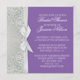 Invitation Luxury Ribbon Silver/Purple Damask Douc