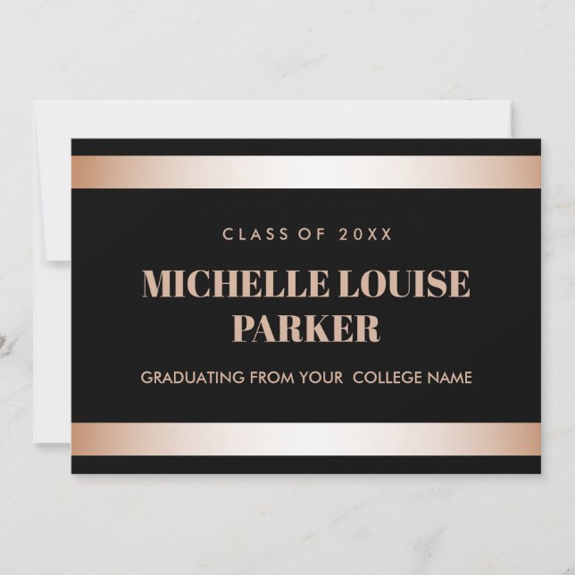 Invitation Luxury Rose Gold Black Photo Graduation (Devant)