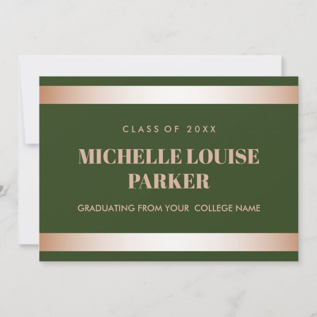 Invitation Luxury Rose Gold Green Photo Graduation (Devant)