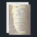 Invitation Luxury Shiny Diamonds Dress Gold 50th Birthday<br><div class="desc">A gold sequin dress with confetti on a gold background.</div>