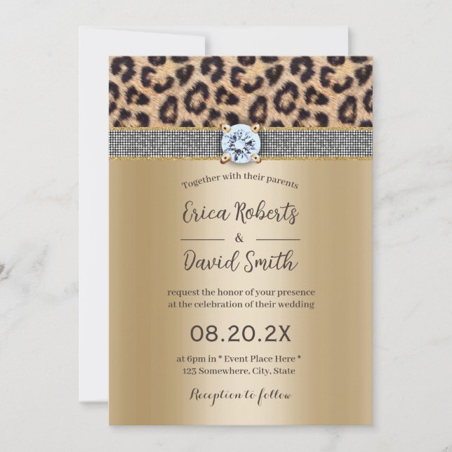 Invitation Luxury Silver Diamond Belt Gold & Leopard Wedding (Devant)