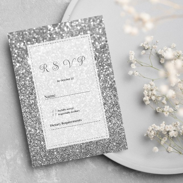 Invitation Luxury silver sparkly glitter glam RSVP  (Luxury silver sparkly glitter glam RSVP)