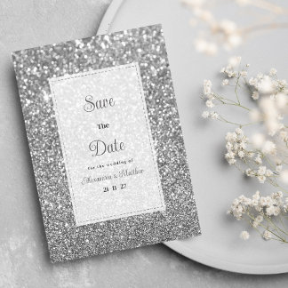 Invitation Luxury silver sparkly glitter glam Save The Date 
