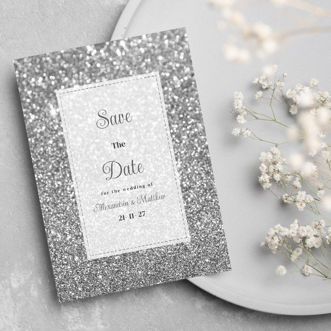 Invitation Luxury silver sparkly glitter glam Save The Date  (Luxury silver sparkly glitter glam Save The Date)