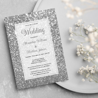 Invitation Luxury silver sparkly glitter glam Wedding 