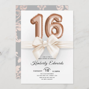Invitation Luxury Sweet 16 Ballons Roses en or