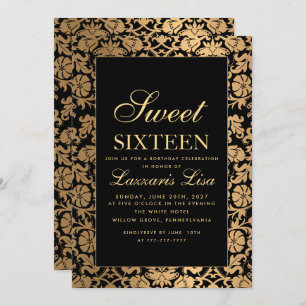 Invitation Luxury Sweet 16 Black Girly Anniversaire