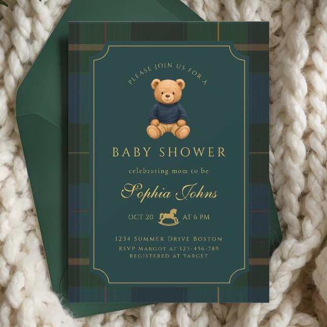 Invitation Luxury Teddy Bear baby shower  (Créateur téléchargé)