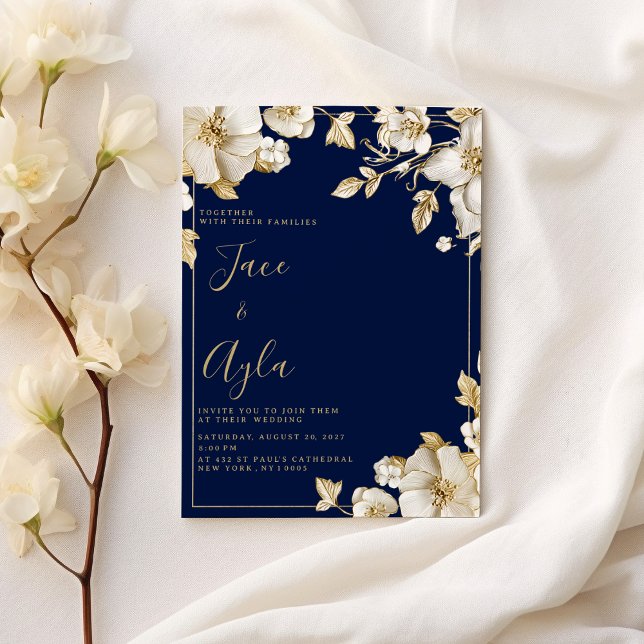 Invitation Luxury white gold floral navy blue Wedding (Luxury white gold floral navy blue Wedding )