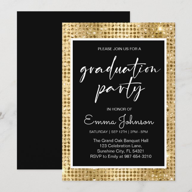 Invitation Lycée Classe de Graduation de 2025, or grd (Devant / Derrière)