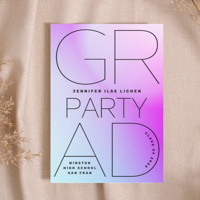 Invitation Lycée Grad Party Noir Ombre moderne minimaliste (Créateur téléchargé)