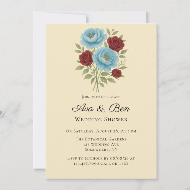 Invitation Lyons Blue Peony et Fig Purple Rose Mariage (Devant)