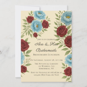 Invitation Lyons Blue Peony et Red Roses Bridesmaitres Déjeun