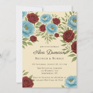 Invitation Lyons Blue Peony & Red Roses Brunch & Bubbly