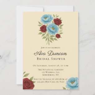 Invitation Lyons Blue Peony & Red Roses Fête des mariées