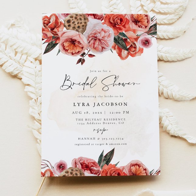 Invitation LYRA Bohemian Burgundy Fall Floral Fête des mariée (Créateur téléchargé)
