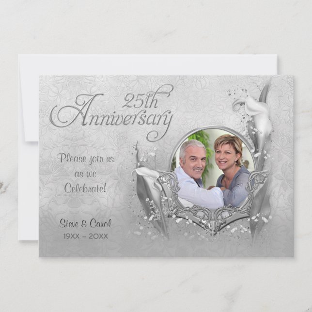 Invitation Lys calla argent 25e anniversaire de mariage (Devant)