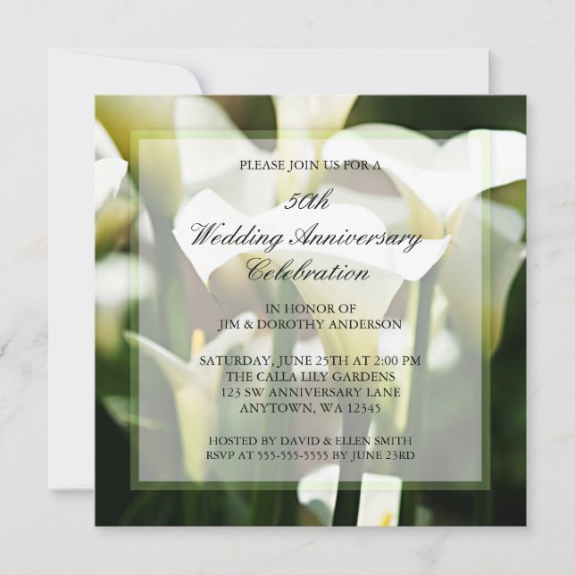 Invitation Lys calla blanc 50e anniversaire de mariage (Devant)
