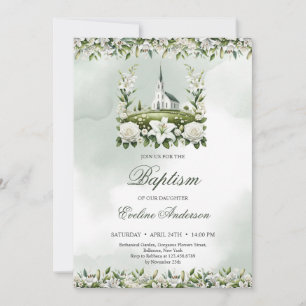Invitation Lys d'aquarelle de l'Église catholique & Baptême r