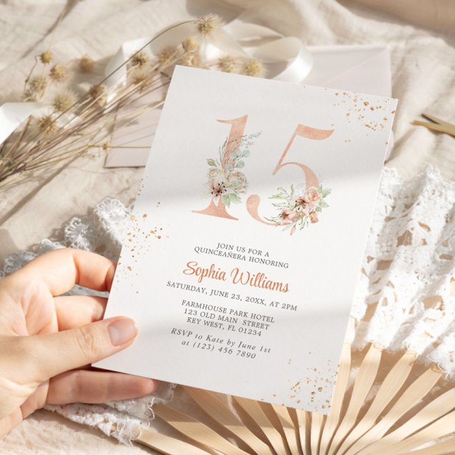 Invitation Lys doux Numéro 15 Quinceanera florale (Créateur téléchargé)