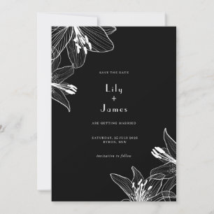 Invitation Lys floraux noir et blanc Enregistrer la date