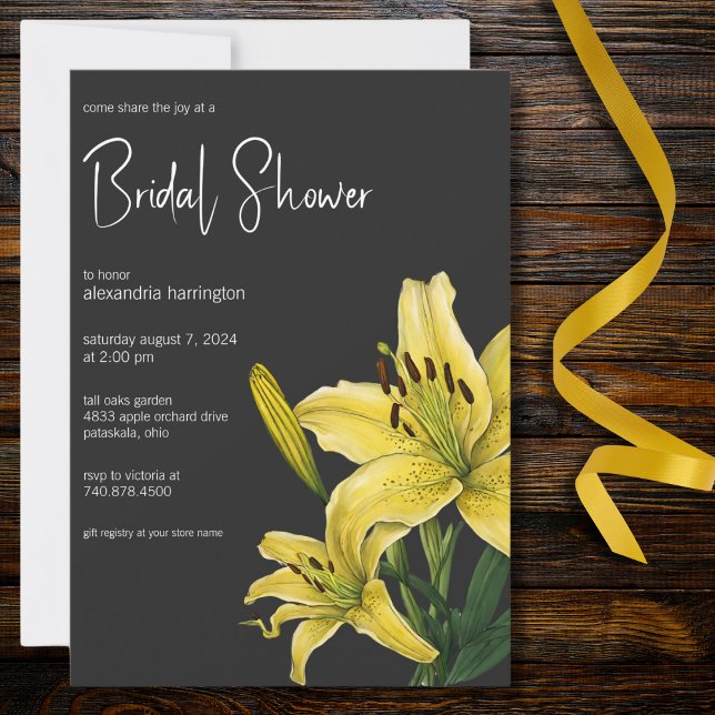 Invitation Lys jaune sur douche de mariée noire (Créateur téléchargé)