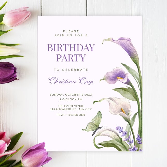 Invitation Lys violet floral anniversaire (Créateur téléchargé)