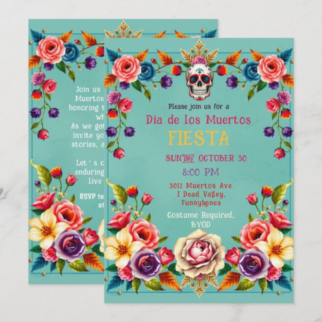 Invitation 💀 M'🎉 Crâne En, Día de los Muertos (Devant / Derrière)