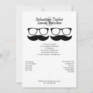 Invitation M. et M. Mustache et Mariage de lunettes