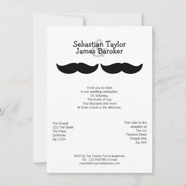 Invitation M. et M. Mustache Mariage (Devant)