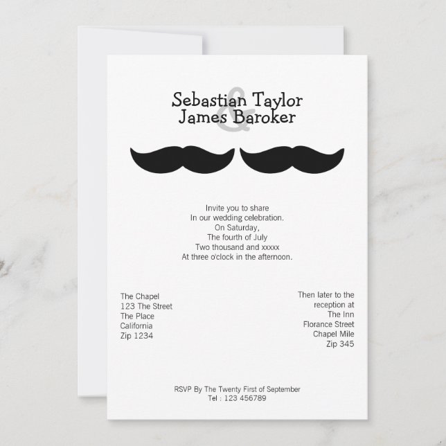 Invitation M. et M. Mustache Mariage (Devant)