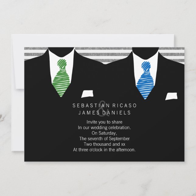 Invitation M. et M. Suit et Cravate Gay Mariage (Devant)