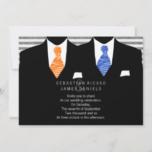 Invitation M. et M. Suit et Cravate (orange / bleu) Mariage g