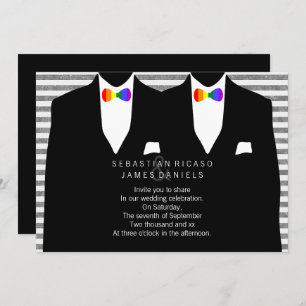 Invitation M. et M. Suit et Rainbow Bow Cravate Mariage gay