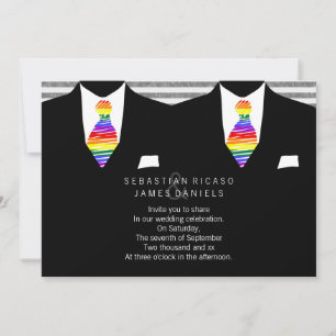 Invitation M. et M. Suit et Rainbow Cravate Mariage gay