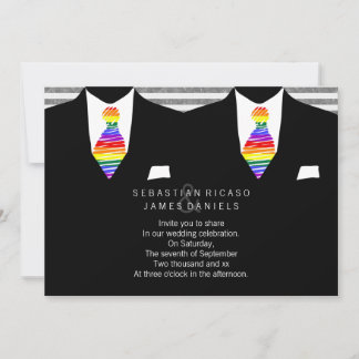 Invitation M. et M. Suit et Rainbow Cravate Mariage gay