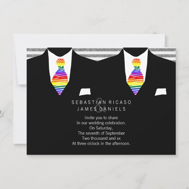 Invitation M. et M. Suit et Rainbow Cravate Mariage gay (Devant)