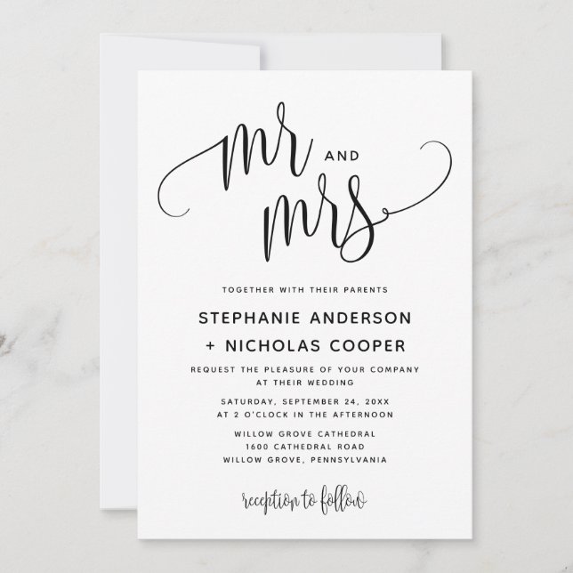 Invitation M. et Mme Black Lovely Mariage de typographie de s (Devant)