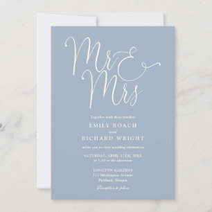 Invitation M. et Mme Code QR Moderne Mariage Bleu Poussiéreux