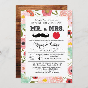 Invitation M. et Mme Fresh Rose Floral Couple Fiançailles Inv