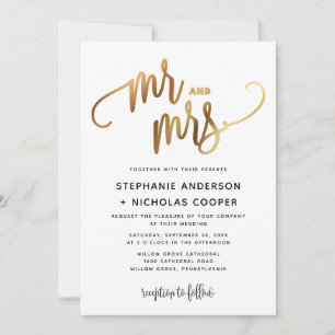 Invitation M. et Mme Gold Lovely Mariage de typographie de sc