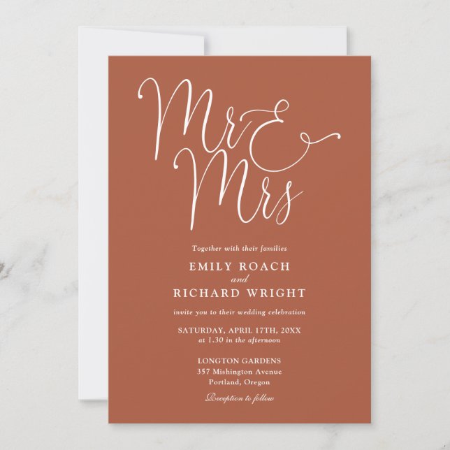 Invitation M. et Mme Moderne Code QR Terre cuite Mariage (Devant)