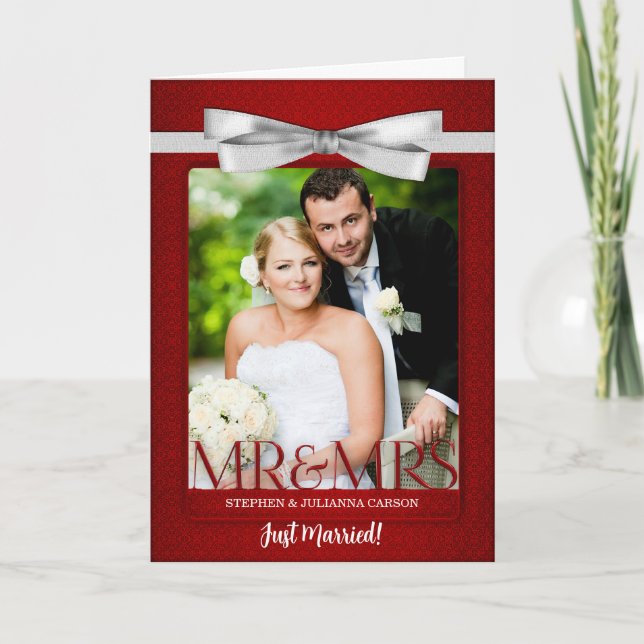 Invitation M. et Mme Red Damask Réception Mariée (Devant)