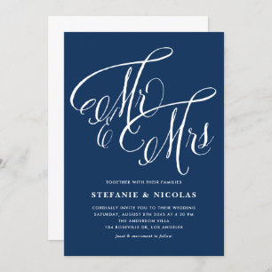 Invitation M. et Mme Rustic Calligraphy Mariage bleu de la ma