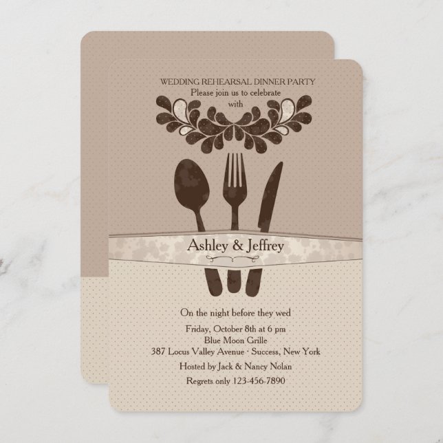 Invitation M. et Mme Ustensiles Dîner de répétition de mariag (Devant / Derrière)