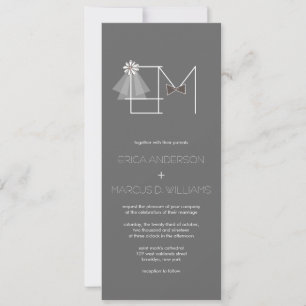 Invitation M. et Mme Veil & Bow Cravate Monogramme Mariage In